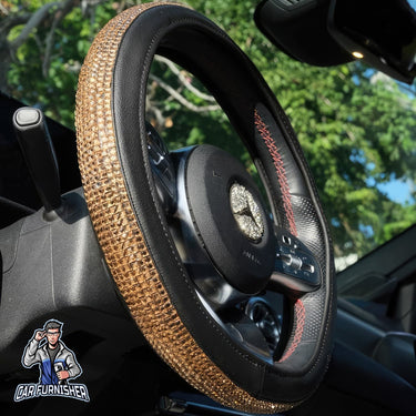 Sparkling Luxury Steering Wheel Cover | Swarovski Baguette Stones Silver Leather & Fabric